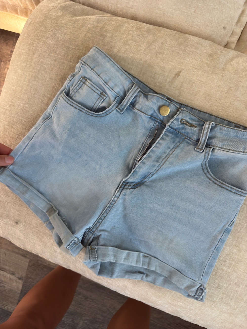 SHEIN Light Blue Stretchy Denim Rolled Hem Shorts